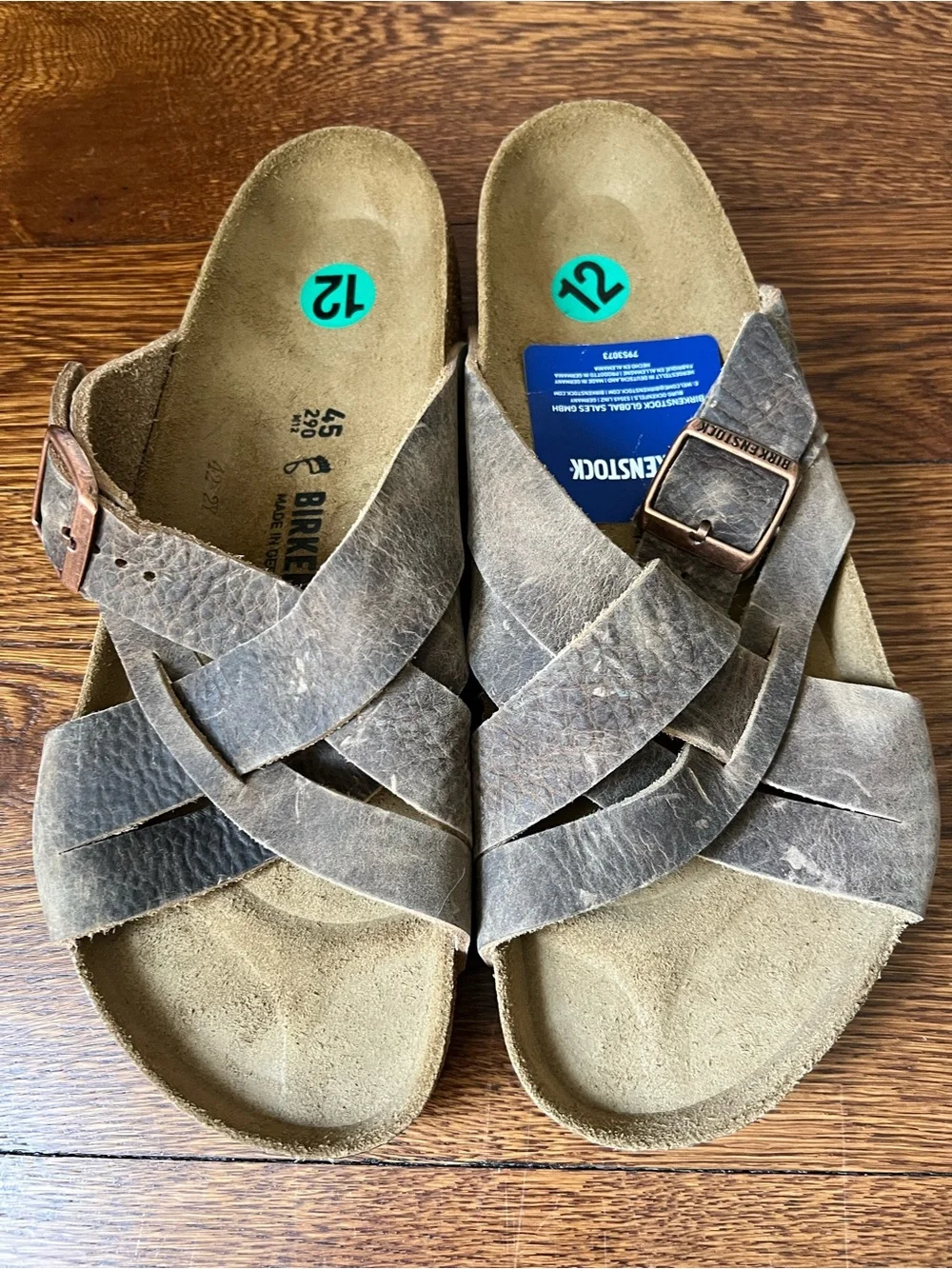 Birkenstock Lugano Oiled Leather Sandal Brown distressed Size 12